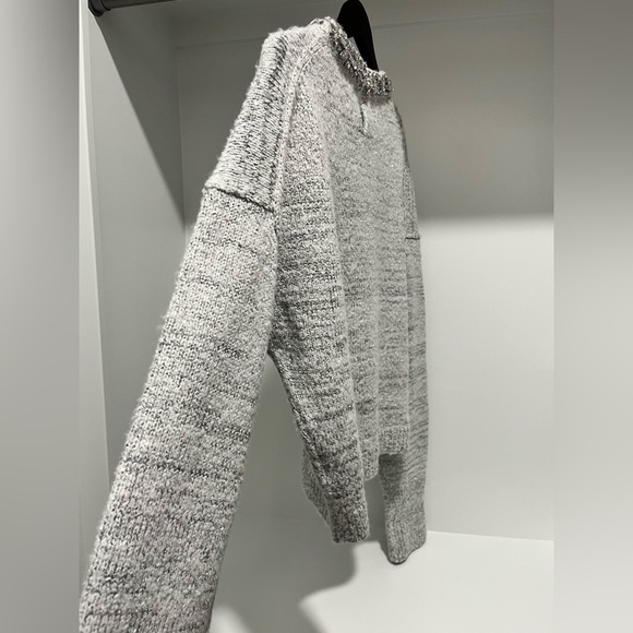 J Crew Embellished pullover sweater light grey silver metal Large NEW Gems - Picture 8 of 15